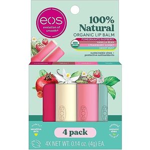 eos 100% Natural & Organic Lip Balm Sticks- Strawberry Sorbet - Vanilla Bean, Sweet Mint & Pomegranate Raspberry, Lip Care Products