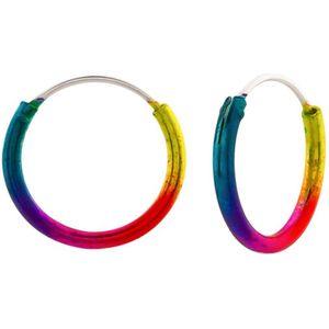 Oorbellen meisje | Zilveren kinderoorbellen | Zilveren oorringen, 14 mm, regenboogkleuren