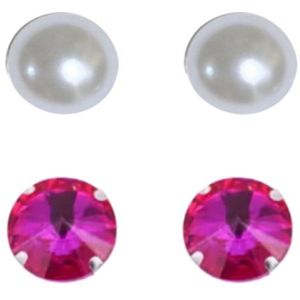 Set magneet oorbellen- roze -wit -Synthetische-parel-geen gaatje-Charme Bijoux