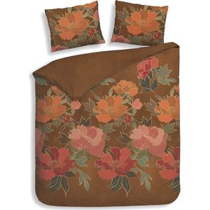 Heckettlane Dekbedovertrek Francesco - Bedlinnen met Bloemen print - 260x220 - Oranje - Dekbedhoes van 100% Katoen-Flanel