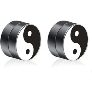 Magnetische heren oorbellen LGT Jewels Yin Yang Zwart 8mm