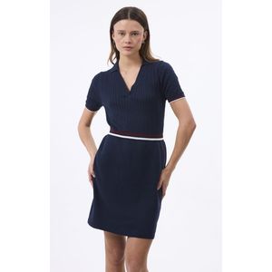 Felix Hardy - Gebreide Jurk - Navy - Knielengte - Polokraag