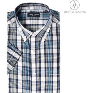 Chris Cayne heren overhemd - maat XL - 2230 blauwe ruit - korte mouwen - borstzak - button down kraag - ruit dessin