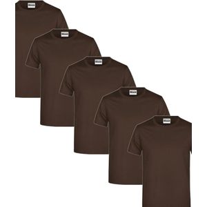 James & Nicholson 5 Pack Bruine T-Shirts Heren, 100% Katoen Ronde Hals, Ondershirts Maat L