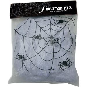 Faram Decoratie spinnenweb/spinrag met spinnen - 50 gram - wit - Halloween/horror thema versiering