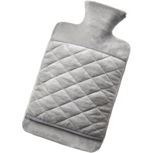 Warmwaterkruik - Twee liter Pluche warmwaterkruik met afneembaar deksel en handvat - Rubberen PVC warmwaterkruik - Langdurige warmte - Kerst- en wintervakantiecadeau （ Zilver ）