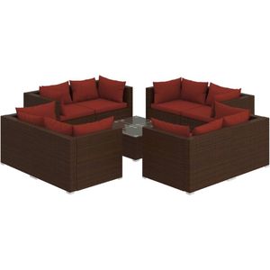 vidaXL-9-delige-Loungeset-met-kussens-poly-rattan-bruin