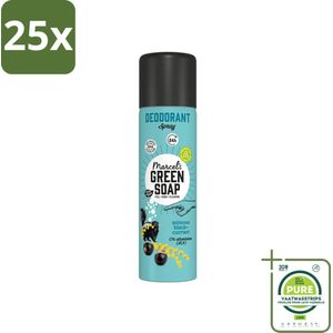 25 x Marcel's Green Soap - Deodorant Spray - Mimosa & Blackcurrant - Langdurige frisheid - 150 ml - Grootverpakking - Deodorant Spray - Natuurlijke Deodorant - Aluminiumvrije Deodorant - Vegan Deodorant - Milieuvriendelijke Deodorant
