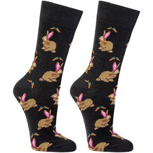 2 paar | Dames sokken | Herensokken | maat 42-47 | vrolijke sokken | grappige sokken | happy socks printjes | thema konijntjes