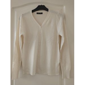 Dames vest Astrid effen ecru licht beige kort vest met 6 knopen lange mouwen maat S cardigan