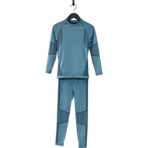 Ducksday - Set Thermisch Ondergoed - Thermokleding - Kinderen - Unisex - Set T-shirt en broek - Tweedelig - Petrol blauw - Maat 98/104