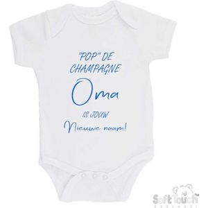 100% katoenen Romper """"Pop"" de champagne Oma is jouw nieuwe naam!"" Jongens Katoen Wit/blauw Maat 68/74
