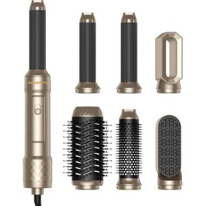 Föhnborstel 6-in-1 airstyler set 1000 W haarstyler met warme luchtborstel - automatische krultang voor alle haartypes