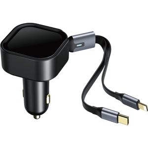 Autolader intrekbaar, PD30W autolader USB Type C & Lightning-kabel voor iPhone & Android Snelle oplaadkabel Sigarettenaanstekeradapter