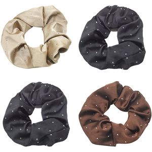 Emilie collection - scrunchie - satijn - glitter strass steentjes - zwart bruin beige - set van 4