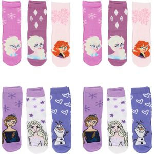 Frozen Sokken - Maat 27/30 - 12 Paar - 4 x 3-Pack - Paars/Roze - Meisjes