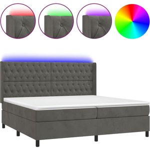 vidaXL - Boxspring - met - matras - en - LED - fluweel - donkergrijs - 200x200 - cm