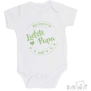 100% katoenen Romper ""Mijn papa is de liefste papa ooit!"" Vaderdag Unisex Katoen Wit/sage green (saliegroen) Maat 56/62