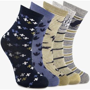 5 paar kindersokken met print blauw - Maat 23/26