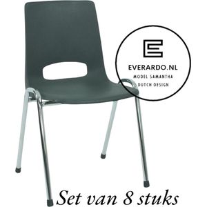 Kantinestoel Samantha Antraciet -set van 8- verchroomd onderstel kantinestoel stapelstoel kuipstoel vergaderstoel tuinstoel kantine stoel stapel stoel tuin stoel kantinestoelen stapelstoelen kuipstoelen arenastoel schoolstoel bezoekersstoel Everardo