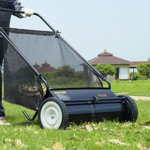 Sweiko Grasveegmachine - Handduw Grasmaaier - Heavy Duty staal - Opvangzak van gaas - 4 Roterende Borstels - Zwart