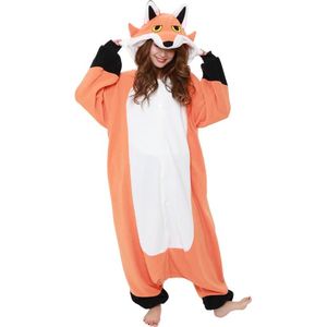 Rode Vos Onesie Pak Kostuum Outfit Huispak Jumpsuit Verkleedpak - Premium Verkleedkleding - Halloween & Carnaval - SAZAC - Kinderen & Volwassenen - Maat Onesize voor Lichaamslengte (155-182 cm)