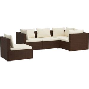 vidaXL 5-delige Loungeset met kussens bruin Loungeset - Tuinmeubels - Lounge Set - Buitenkamer - Veranda
