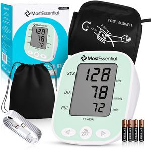 MostEssential Premium Bloeddrukmeter Bovenarm - Hartslagmeter - 384 Metingen Geheugen - Inclusief USB Kabel - 65A - Groen