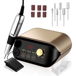Elektrische Nagelvijl - Nagelfrees - Professionele Nagelvijl Met Led-Display - Met Voetpedaal En 6 Bits - Goud/Zwart