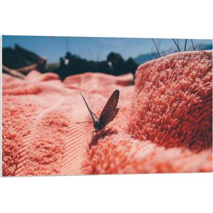 Forex - Bruine Vlinder in Roze Natuur - 90x60cm Foto op Forex