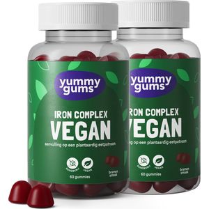 Yummygums • 2x Ijzer veganisten gummies • Suikervrij • Met calcium en b12 • 2x 60 gummies