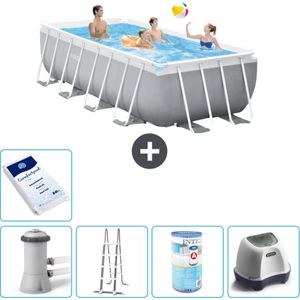 Intex Rechthoekig Prism Frame Zwembad - 400 x 200 x 122 cm - Grijs - Inclusief Pomp - Ladder Filter - Zoutwatersysteem - Zwembadzout