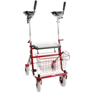 Premis Provo - Rollator - 2e Generatie - Voorzien van drukrem - Onderarmschalen - armbedjes van 20 cm - Max gebruikers gewicht 120 kg - Hoogte verstelling van 79,5-100 cm - Metallic Rood