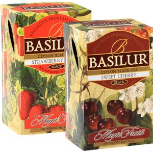 Basilur A-kwaliteit Ceylon Vruchten thee (tea), Aardbei & Kiwi + Zoete Kers, 50 theezakjes.