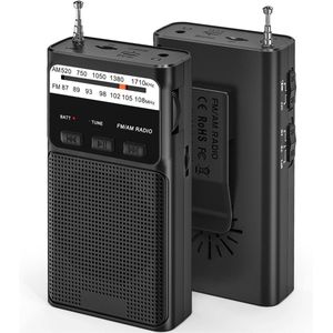 Radio - Kleine Draagbare Radio, AM(MW)/FM Draagbare Radio met 1200mAh Oplaaibare Batterij, Transistorradio voor de Zak met Uitstekende Ontvangst, Uitstekende Geluidskwaliteit, met Zaklamp/TF
