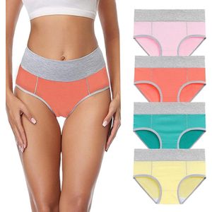 4 Pack High Waist Cotton Panties for Women - Basic Breathable Underwear with Full Back Cover (Multicolor)