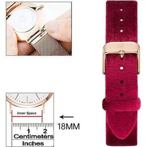 18mm Universele fluwelen band velvet Strap darkred/rosegold -Quick Release - Past op Alle Merken met 18mm Aanzetmaat