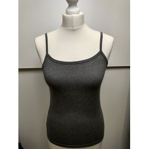 Dames basic tank top Lois met spaghettibandjes antraciet donkergrijs dunne bandjes S/M