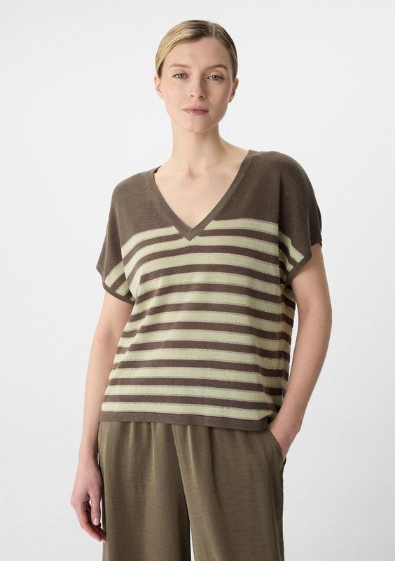 comma - Gebreide Trui - Lichtgewicht - V-hals - Korte Mouwen - Relaxte Pasvorm