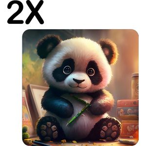 BWK Flexibele Placemat - Schattige Baby Panda - Set van 2 Placemats - 50x50 cm - PVC Doek - Afneembaar