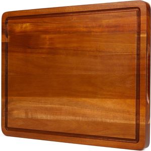 Groot omkeerbaar slagersblok 40 x 30 cm - Met handgrepen en sapgroef - Acaciahouten snijplank voor vlees en kaas