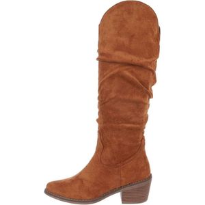 ZoeZo Design - laarzen - lange laarzen - western laarzen - cowboylaarzen - suedine - cognac - bruin - maat 39 - afzaklaarzen - hakhoogte 5 cm