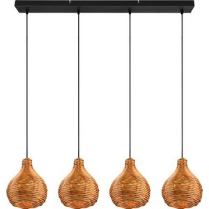 LED Hanglamp - Hangverlichting - Torna Sparko - E14 Fitting - 4-lichts - Rechthoek - Bruin - Hout