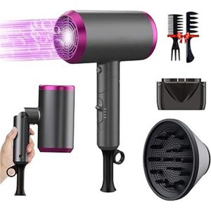 Fohn met Diffuser - Haardroger Krullen - Haarfohn - Fohnborstel - Grijs met Roze