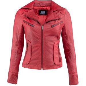 Urban 5884® -  Jacky - Dames Leren Jas -Openstaande Kraag - Lams Leer - Rood – Biker - Maat XS