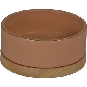 De Boon - Honden Eetbak - keramiek/hout - zalm roze - 13cm