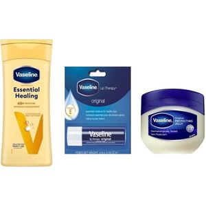Vaseline Essential Healing Set - Bodylotion 400 ml / Lippenbalsem Stick / Pure Petroleum Jelly 100 ml