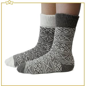 ATTREZZO® Sokken - 2 paar - Noorse Sokken met motief - Wol - Huissokken - Bruin - maat 35-38