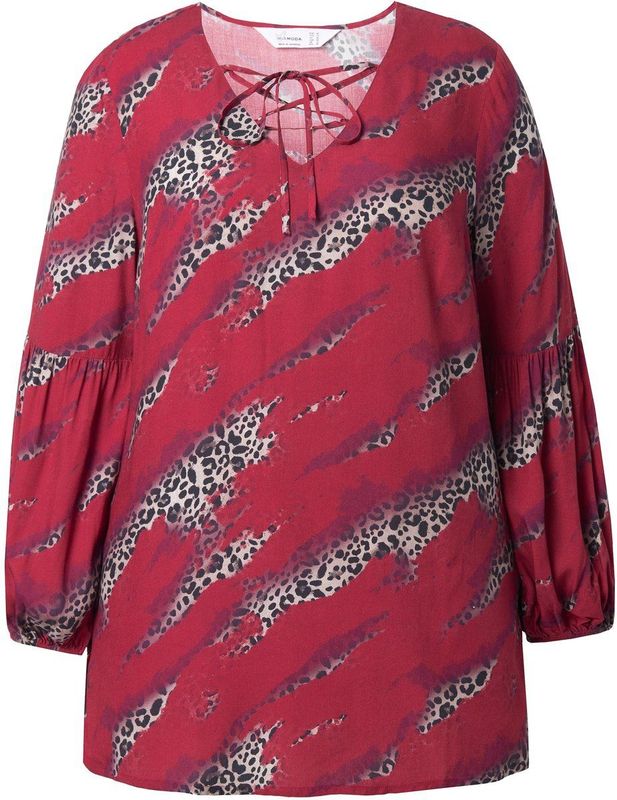 MIAMODA - Dames - blouse A-lijn golvende strepen lange ballonmouwen - Wijnrood - Maat 42