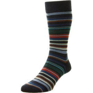 Pantherella Quakers Navy Gestreepte Merinowol Sokken - Maat 39-40